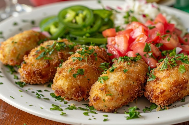 Croquete de presunto com alho-poró, irresistível petisco, é de encher os olhos. com presunto vegetal defumado, queijo vegetal e alho-poró.