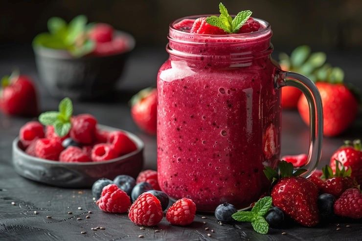 smoothie de frutas vermelhas e iogurte é uma opção refrescante e saudável para um lanche rápido
