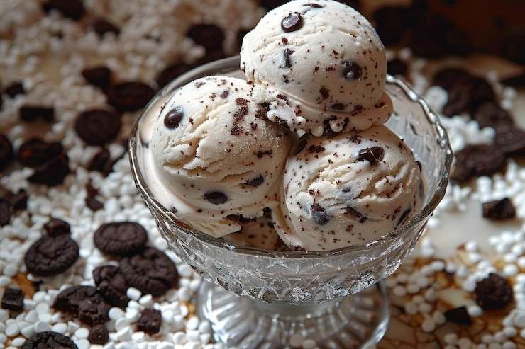 Este sorvete vegano de coco com flocos de chocolate oferece uma opção deliciosa e saudável para os amantes de sobremesas.