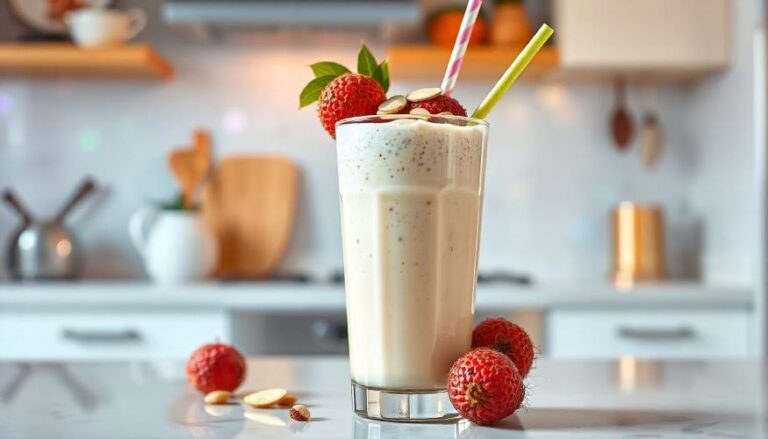 Esse Shake Energético de Lichia e Amêndoas é uma excelente opção para quem busca um lanche rápido, saudável e nutritivo