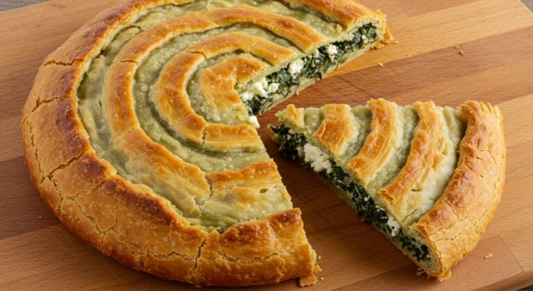 Spanakopita: Torta salgada de massa folhada recheada com espinafre e queijo feta. fácil de fazer que certamente agradará a todos.
