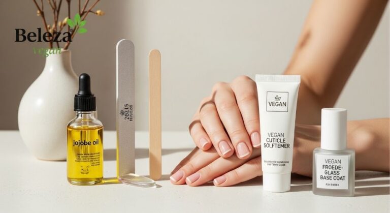 Aprenda a rotina vegana para unhas mais fortes, sem descamação e sem lascas. Óleos vegetais, lixa correta e bases sem ingredientes animais.