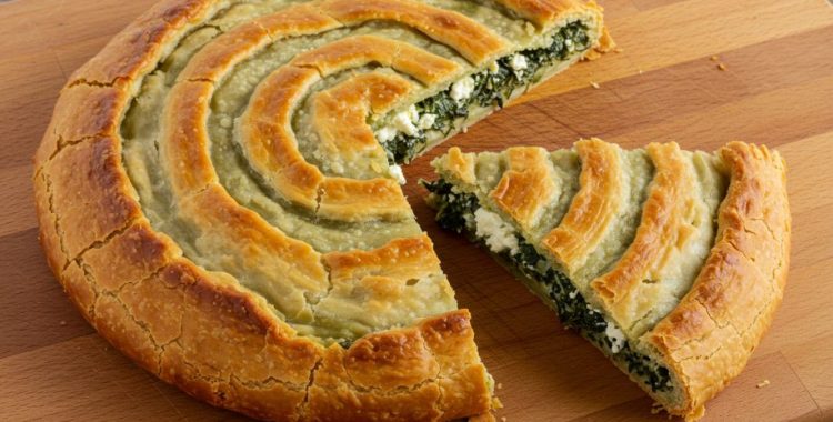 Spanakopita: Torta salgada de massa folhada recheada com espinafre e queijo feta. fácil de fazer que certamente agradará a todos.